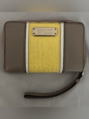 Marc by Marc Jacobs Workwear Taupe Zip Around Wristlet with Yellow Croc Accents